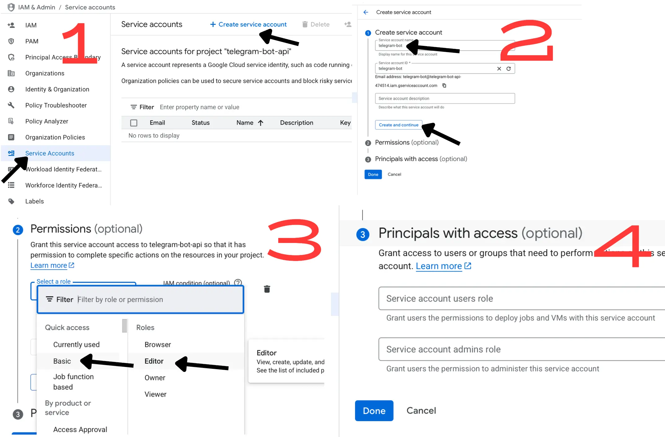 Форма створення сервісного акаунта